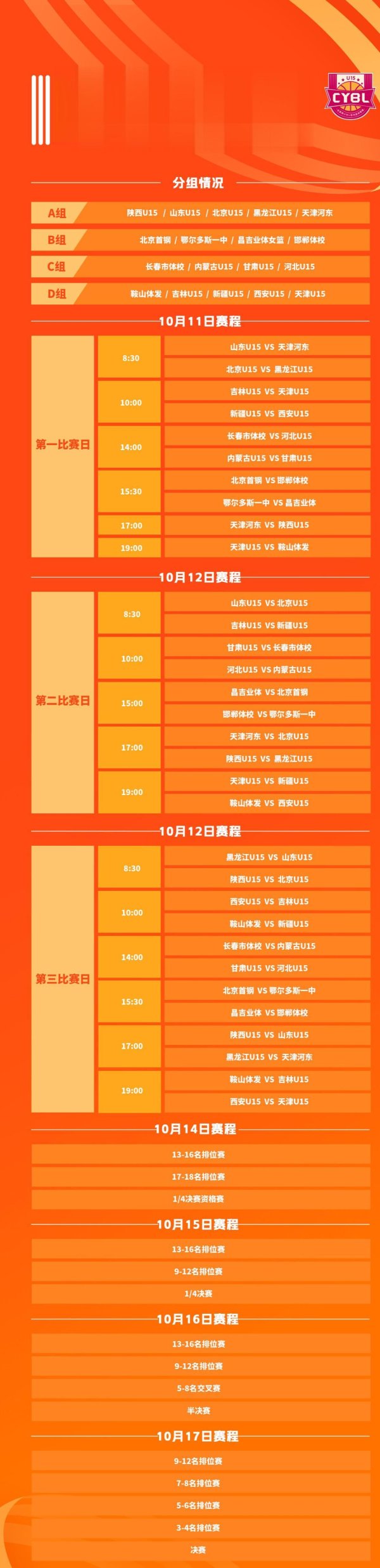 智策管家 CYBL官方公布2025年全国u15青少年篮球联赛女子组区域赛赛程